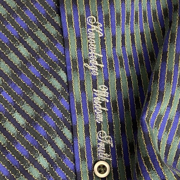 Robert Graham Men's 2XL Flip Cuff Blue Green Striped Geometric Dress Shirt - Picture 12 of 13